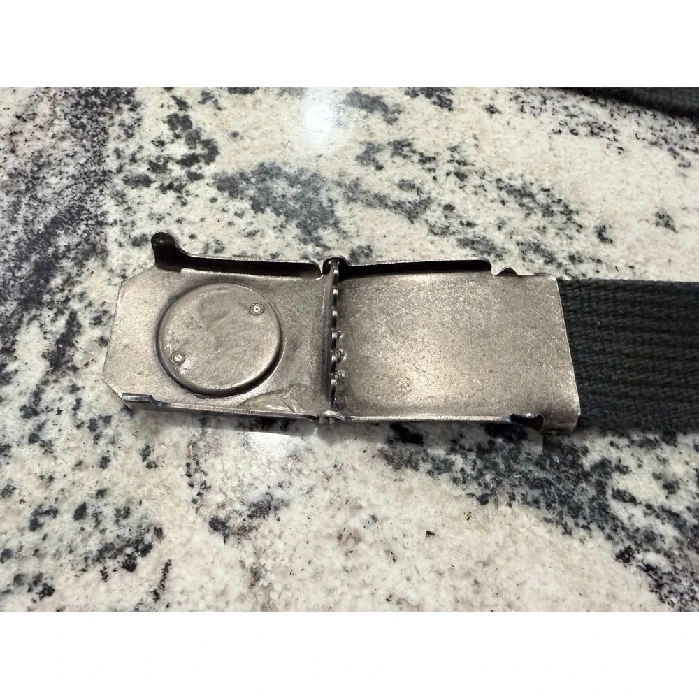 Vintage Military Style Olive Drab Canvas Web Belt‎ Silver Metal Box Buckle 32in
